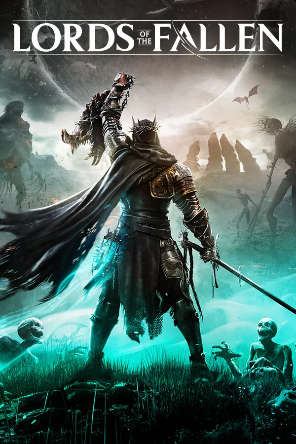 Lords of the Fallen promotional art showing a knight carrying a glowing blue lamp