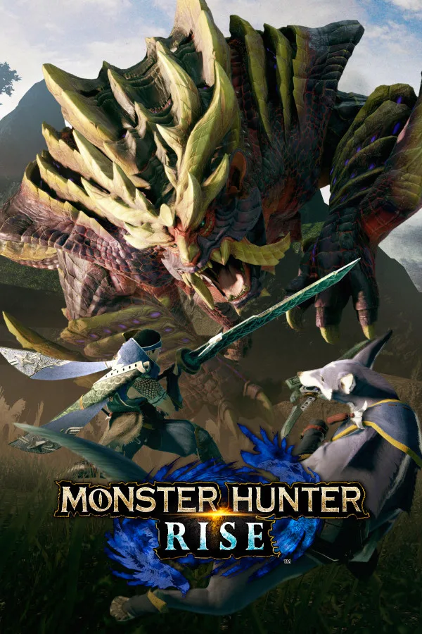 Monster Hunter Rise key art showing a hunter facing a winged monster
