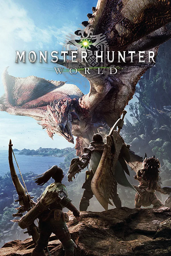 Monster Hunter: World key art showing a hunter facing a wyvern